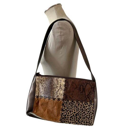Accents Handbags - Vtg Y2K 2000s Brown Genuine Leather Animal Print Shoulder Purse